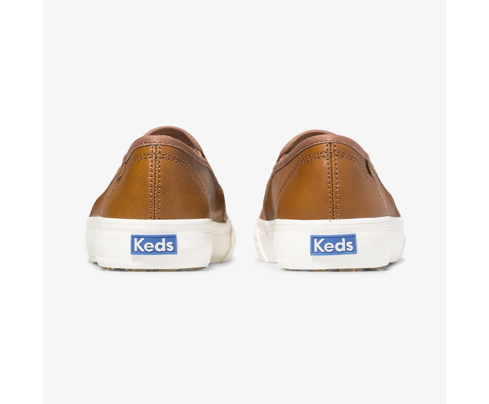 Womens Keds Slip Ons - Double Decker Leather - Brown - 4087-DRYEN